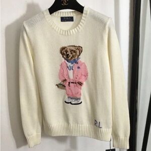 Polo by Ralph Lauren Cream Sweater with Bear Design